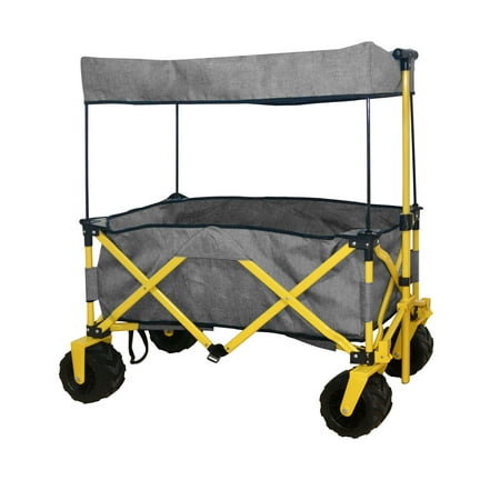 GREY OUTDOOR FOLDING WAGON CANOPY GARDEN UTILITY TRAVEL CART COMPACT EZ