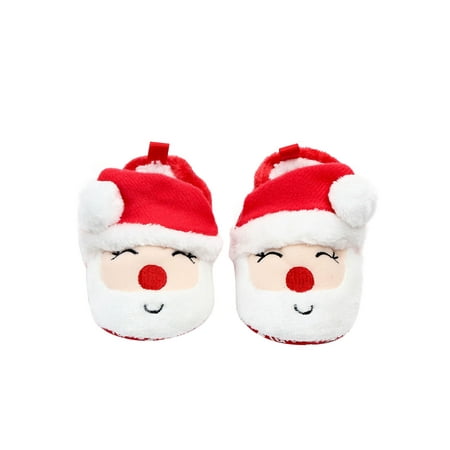 

Bmnmsl Baby Christmas Crib Shoes Cartoon Slippers Soft Sole Anti-Slip First Walking Shoes