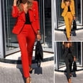 thumbnail image 2 of 2 Pcs/Set Lady Formal Coat Pants Set Long Sleeves Button Decor Lapel Cardigan Mid Length Jacket Straight High Waist Trousers Formal Business Commuting Outfit, 2 of 8