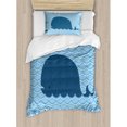 thumbnail image 3 of Whale King Size Duvet Cover Set, Little Whale Water on Top with Artwork Deco Wavy Like Patterned Background Abstract Work, Decorative 3 Piece Bedding Set with 2 Pillow Shams, Blue, by Ambesonne, 3 of 3