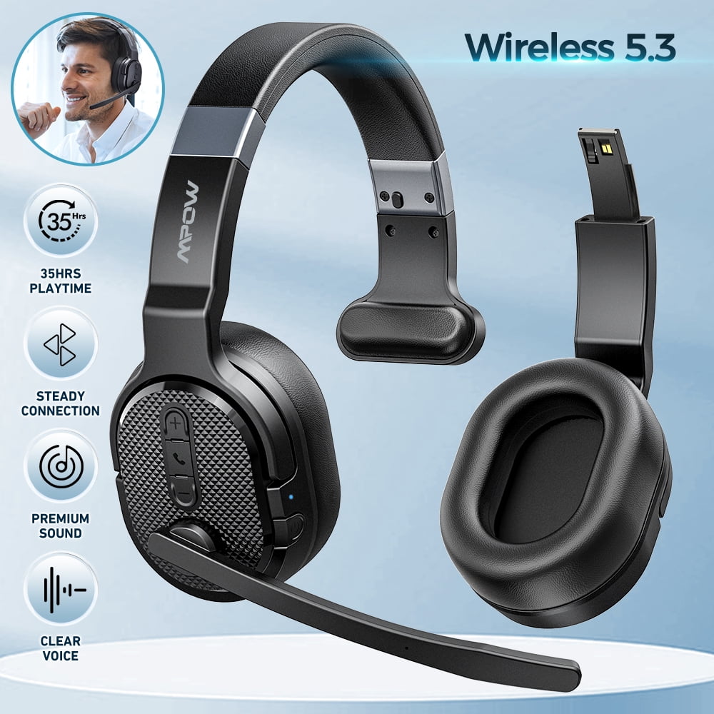 Ear-Cup Bilateral Bluetooth Headphones, Adjustable Headband Bluetooth Headset with Microphone Noise Canceling, Dual/Single Headset Convertible