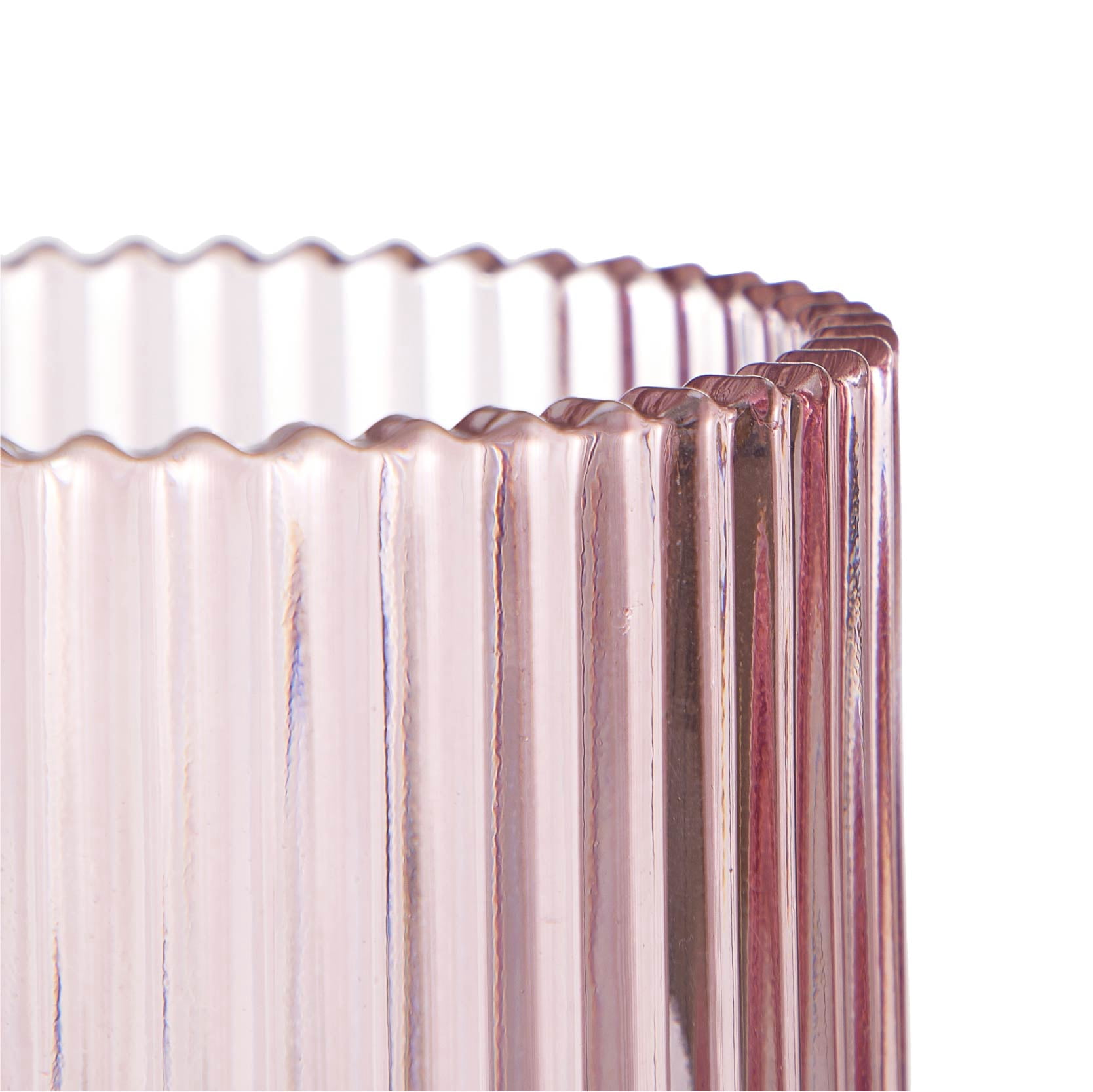Beautiful Contemporary Rose Ribbed Glass Lidded Decorative Jar by Drew Barrymore, 4.09" L x 6.69" H