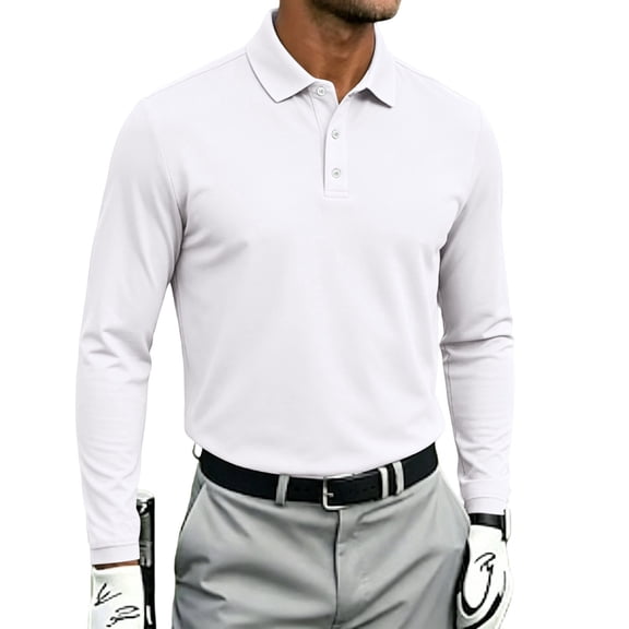 Vxararl Men's Polo Shirt Long Sleeve Golf Shirts Lightweight UPF 50  Sun Protection Cool Shirts for Men Work Fishing Outdoor White 3XL