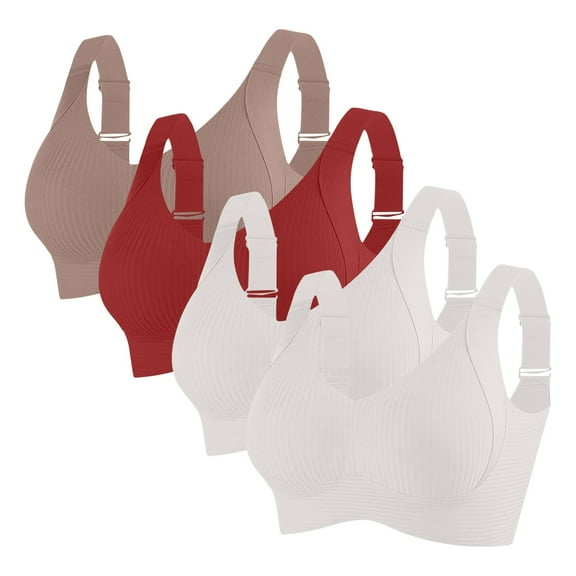 4 Pack Wireless Bras for Women V Neck Push Up Bra Seamless Bralettes with Adjustable Strap Sports Bra for Women