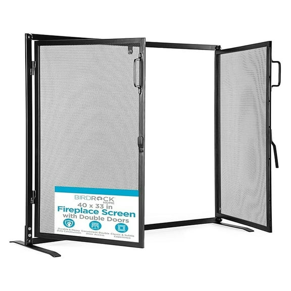 Fireplace Screen with Double Doors - Heavy Duty Iron Mesh, Welded for Durability, & Secure Fireplace Cover, Easy Assembly - 40 x 33 in, Black