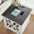 thumbnail image 5 of Easoger Farmhouse End Table, 24" Sofa Side Table with Charging Station Mesh Barn Door,Wood Nightstand with Adjustable Storage Shelf, Square Bedside Table for Living Room,Bedroom,Office-White, 5 of 9