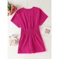 thumbnail image 4 of Womens Spring Summer Romper V‑Neck Bat Sleeve High Waist Casual Short One Piece Jumpsuit Alternative Rose Red L, 4 of 5