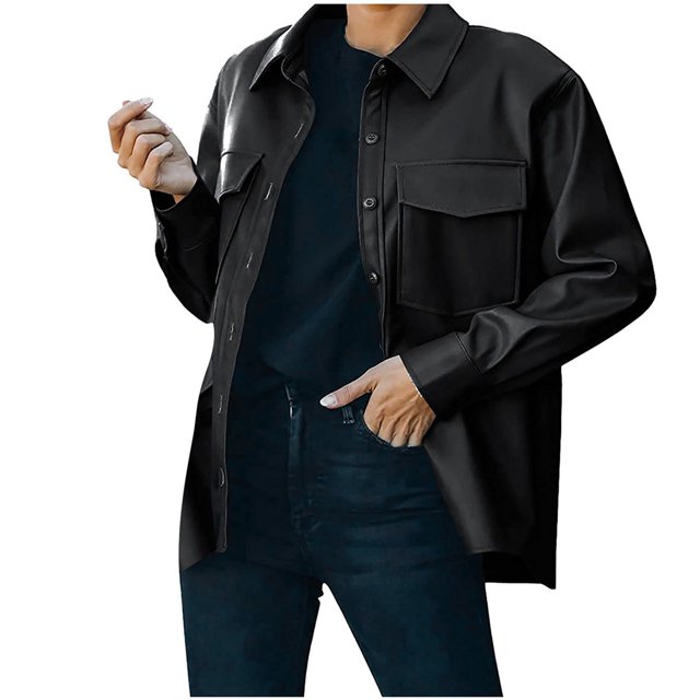 Chaqueta de camisa informal para mujer,Chaqueta de cuero de PU para mujer Chaqueta de cuero de PU para mujer Abrigo de chaqueta de cuero de PU para mujer Rendimiento confiable