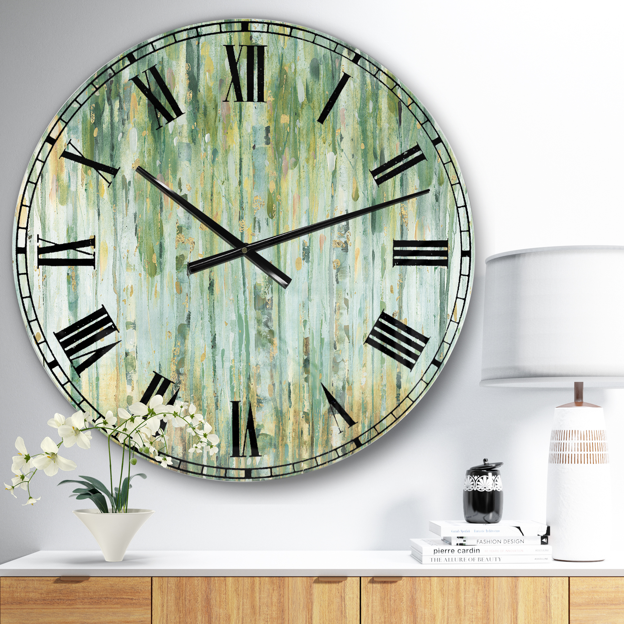 Designart Oversized Green Analog Round Farmhouse Wall Clocks, CLM30952-C23