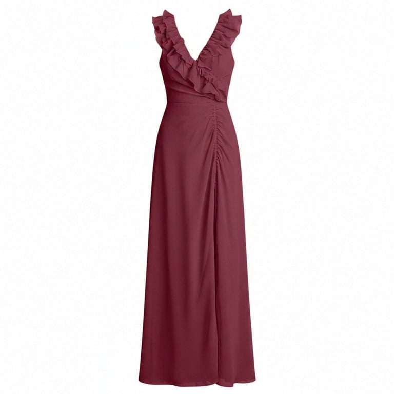 pink wine color dress Women's V Neck Wrap Dress Twisted Slit Pleated Waist Tie Short Sleeve Midi Dresses Color Size L