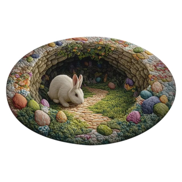 Decorative Area Rug Custom Easter Bunny Round Rug Personalized 3D Effect Easter Day Carpet Non Washable Bunny Area Rug for Living Room Bedroom Birthday Indoor Home Decor Spring Day Rug,Area Rug,Floor