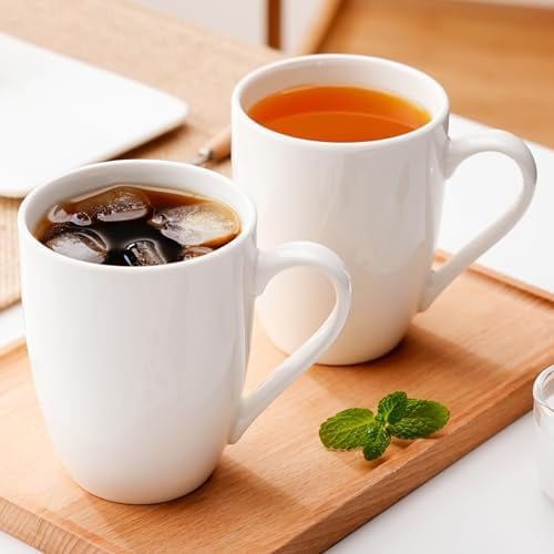 Coffee Mug Ceramic, Large Coffee Cups Ceramic Set of 2, 12 OZ White Coffee Mugs for Latte, Tea, Cappuccino, Cocoa-Microwavable