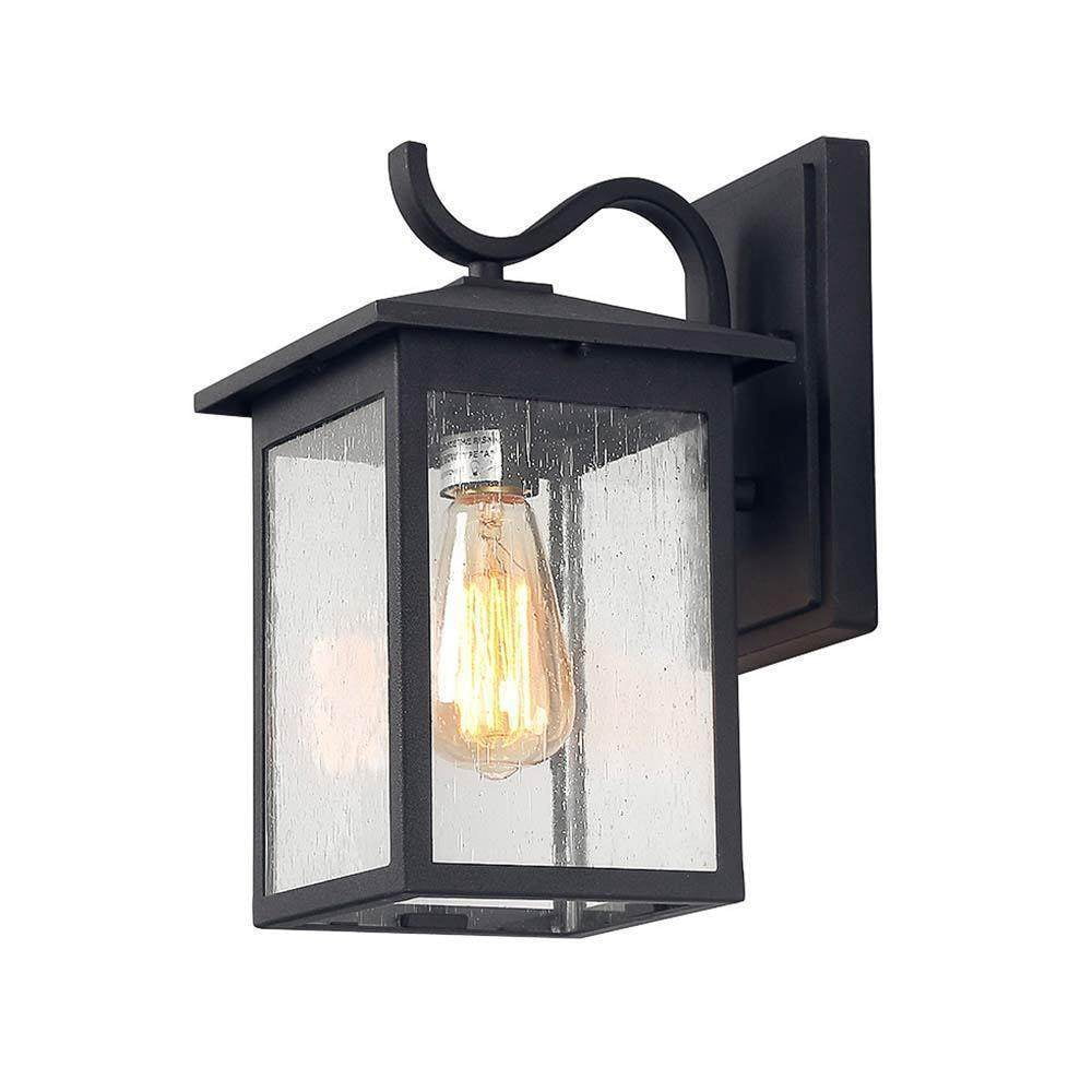LNC 1-Light Black Outdoor Lantern Wall Sconce with Seeded Glass