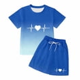 thumbnail image 4 of CUZIBR Toddler Gradient Letter Print Summer Outfit Sets O-Neck Short Sleeve T-Shirts Shorts Kids Girls Casual Two Piece Clothes Sets,Blue,5-6 Years, 4 of 5