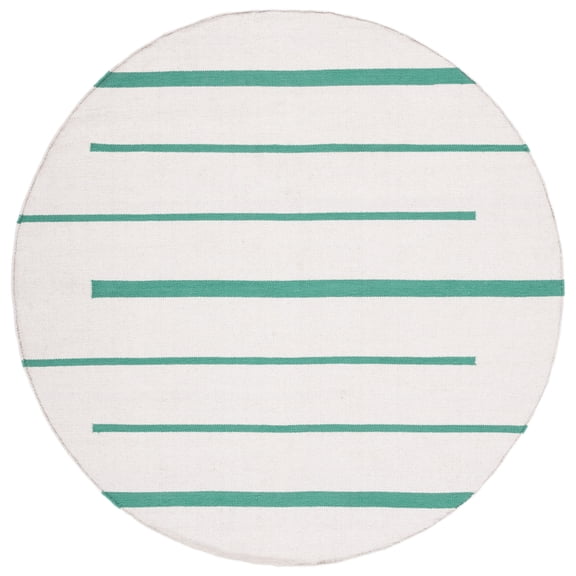 SAFAVIEH Montauk Oswald Geometric Striped Cotton Area Rug, Ivory/Dark Green, 6' x 6' Round