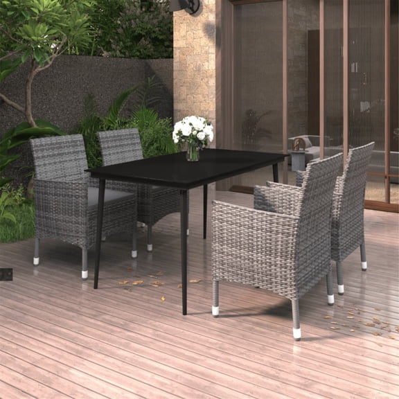 Casafoyer 5 Piece Patio Dining Set with Cushions Poly Rattan and Glass