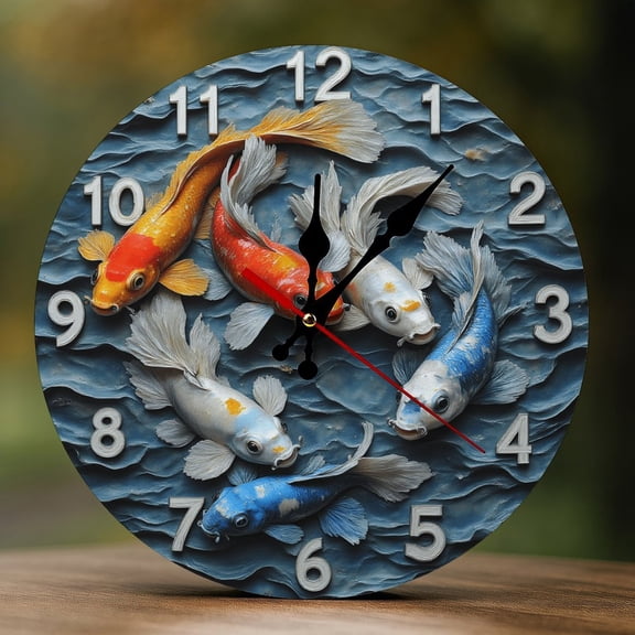 Wall Clock Decorative - Colorful Koi Fish-A Print 2D Vintage Wall Clocks Battery Operated Silent Non-Ticking for Bedroom, Living Room, Kitchen, Office, Classroom, 10 Inch