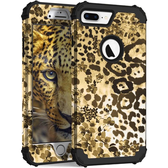 for iPhone 8 Plus Case, iPhone 7 Plus Case, Heavy Duty Shockproof Protection Hard Plastic+Silicone Rubber Hybrid Protective Case for iPhone 7 Plus/iPhone 8 Plus - Leopard