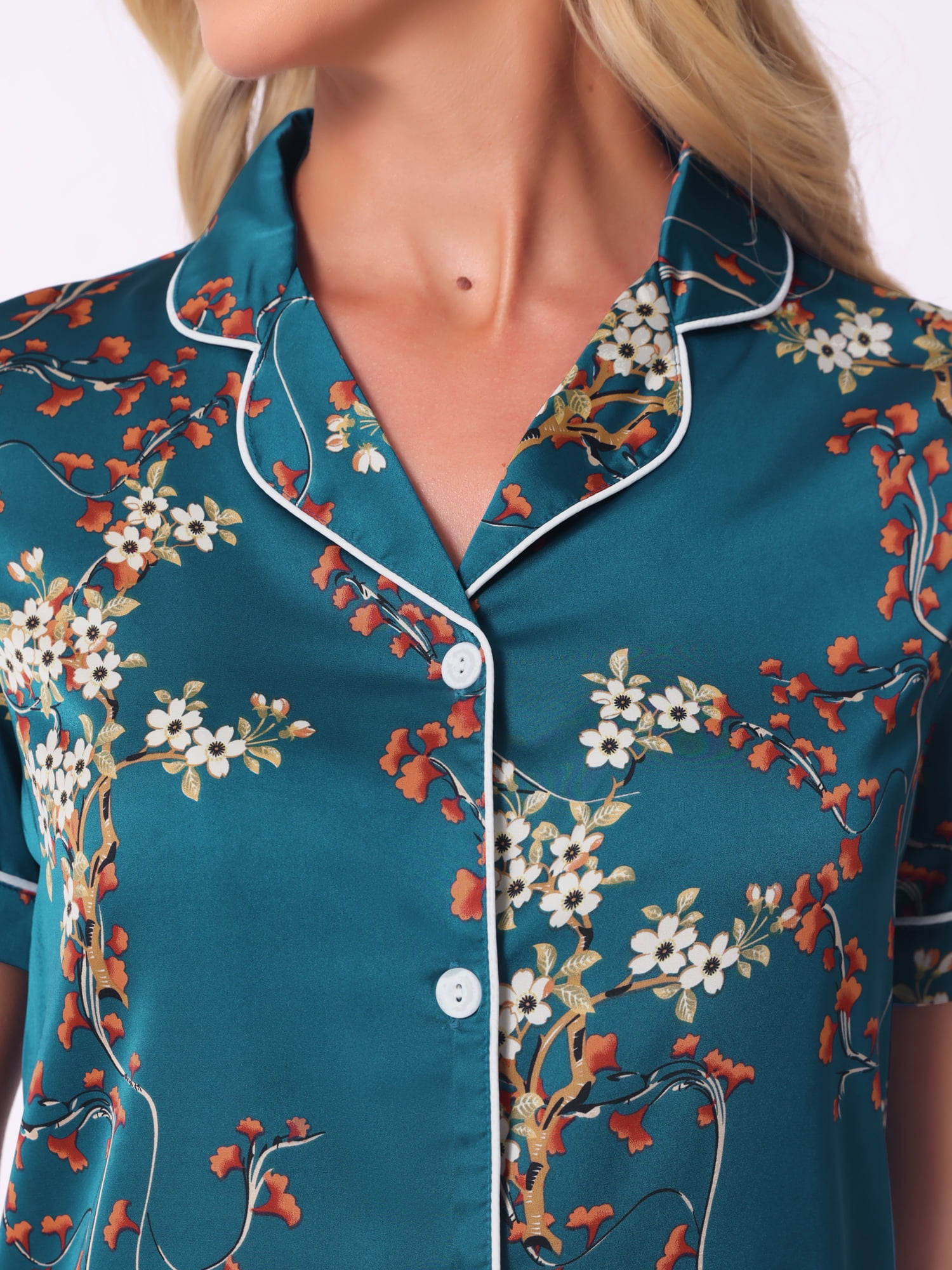 DARING DIVA Women's Hawaiian Shirt with Shorts Pajamas Set XS Bright Blue