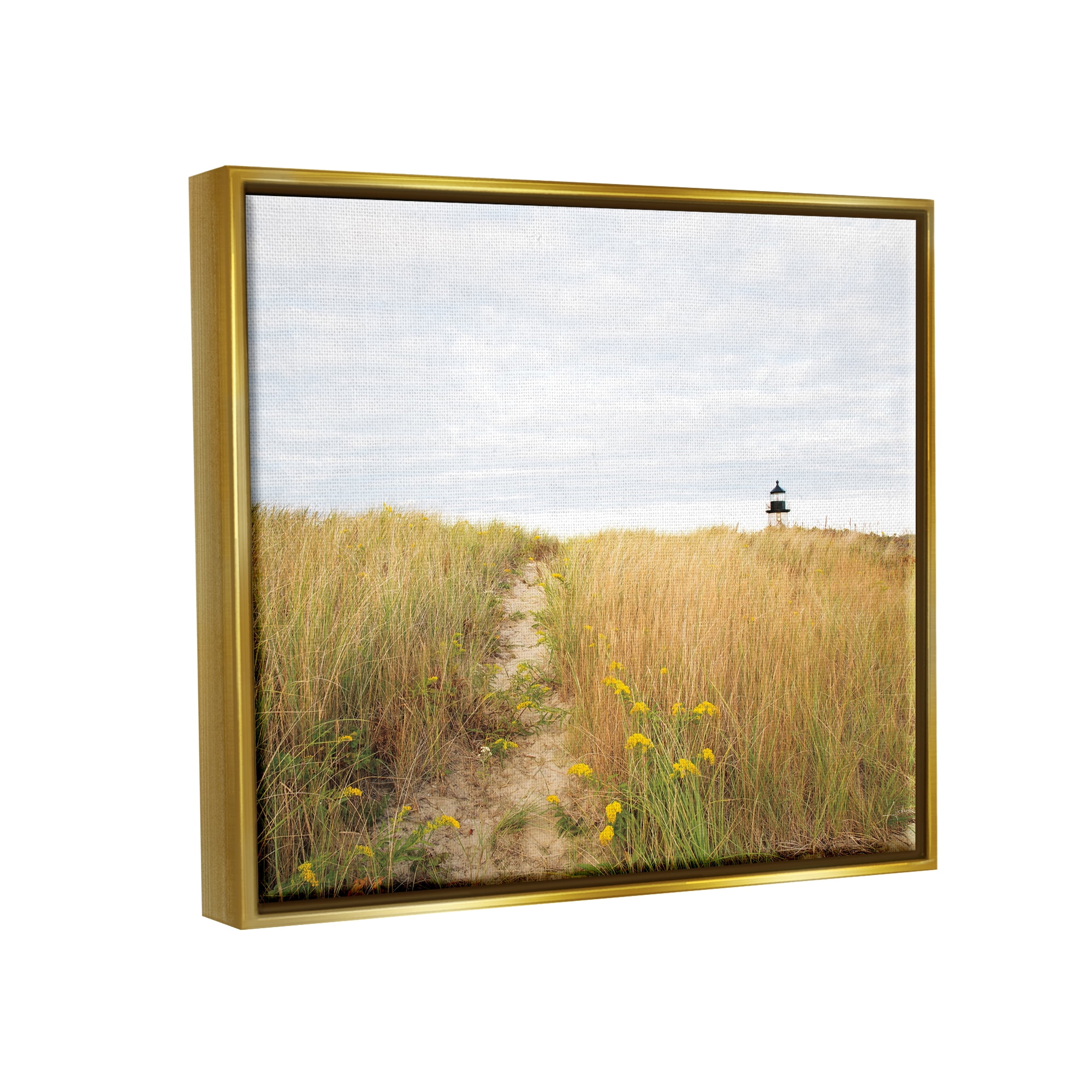 Stupell Industries Lighthouse Grassland Scenery Nature Photography Gold Floater Framed Art Print Wall Art, 31 x 25