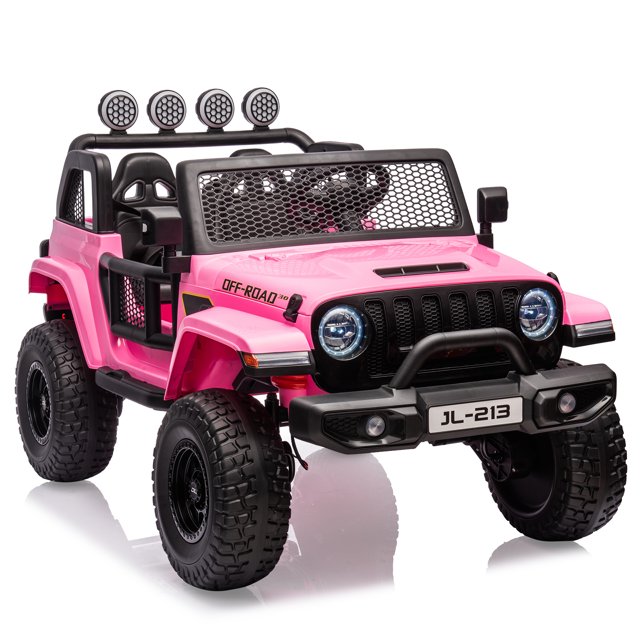 Ourlova 24V 7AH Kids Ride-On 2-Seater Electric Vehicles, 2WD/4WD, Remote Control, Suspension, LED Lights, MP3, Back Storage - Pink