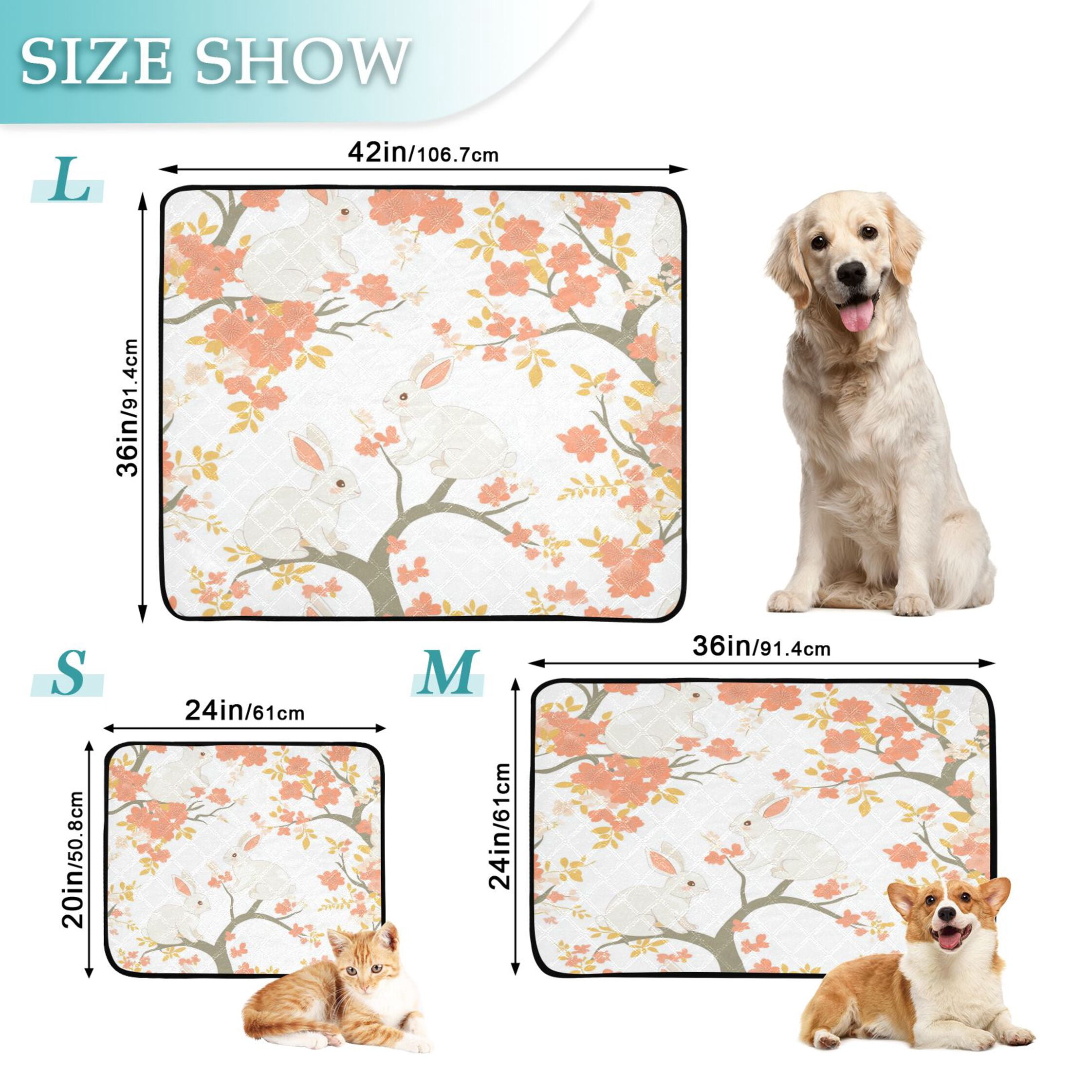 Qxltty Cute Rabbits on Orange Flowers Cat litter Pads Pet Set of 2 Diaper Mats Center Anti-leakage Layer Absorbent Soft and Comfortable