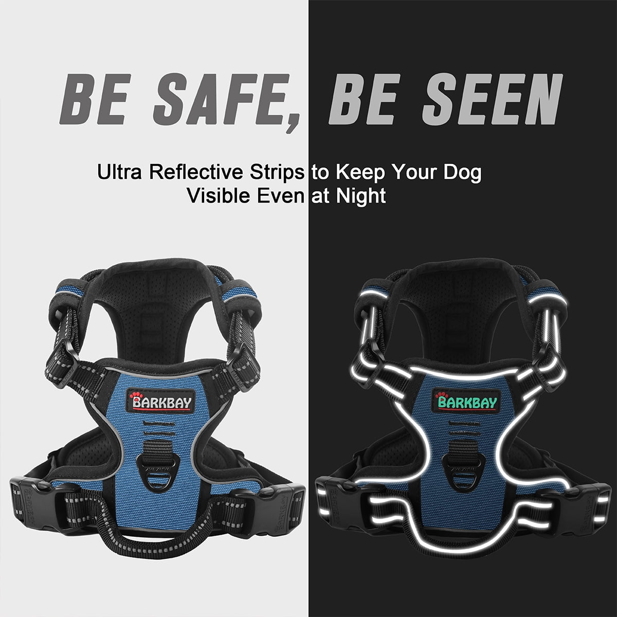 BARKBAY No Pull Dog Harness Front Clip Heavy Duty Reflective Easy Control Handle for Large Dog Walking(Navy,L)