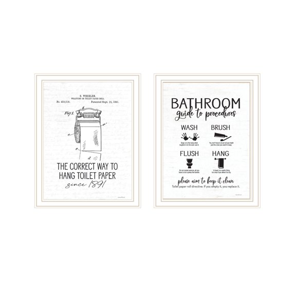 Trendy Decor 4U "Bathroom Guide to Procedures" Framed Wall Art for Bathroom, Wall Art Print for Home Decor, Bathroom Wall Art by Lettered & Lined