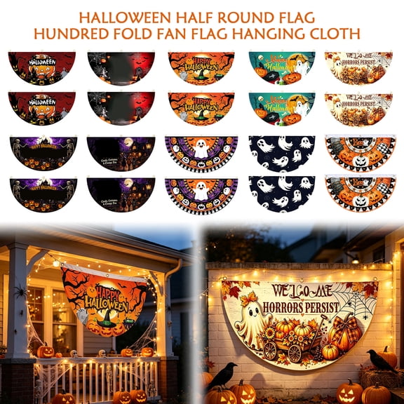Personalized Custom Family Name Halloween Bunting Flag - Halloween Banners for Outside-Fall Outdoor Bunting for Porch Fence Decor - Skeleton Pumpkin Happy Halloween Party Decor A