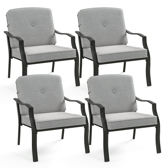 Costway 4 PCS Patio Metal Chairs Outdoor Dining Seat Heavy Duty with Cushions Garden Gray
