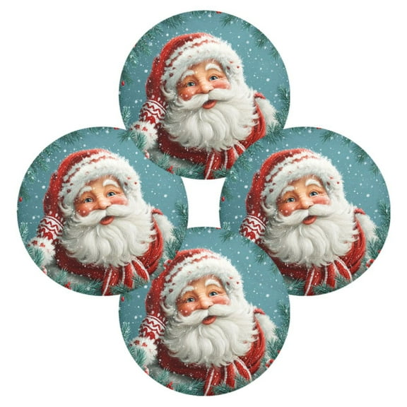 Round Placemats Set of 4 Heat Resistant Washable Kitchen Table Decorations 15.4in Portrait Of Santa Claus