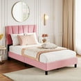 thumbnail image 4 of GarveeHome Twin Size Upholstered Bed Frame, Adjustable Velvet Headboard, Platform Bed with Wooden Slats, No Box Spring Needed, Pink, 4 of 8