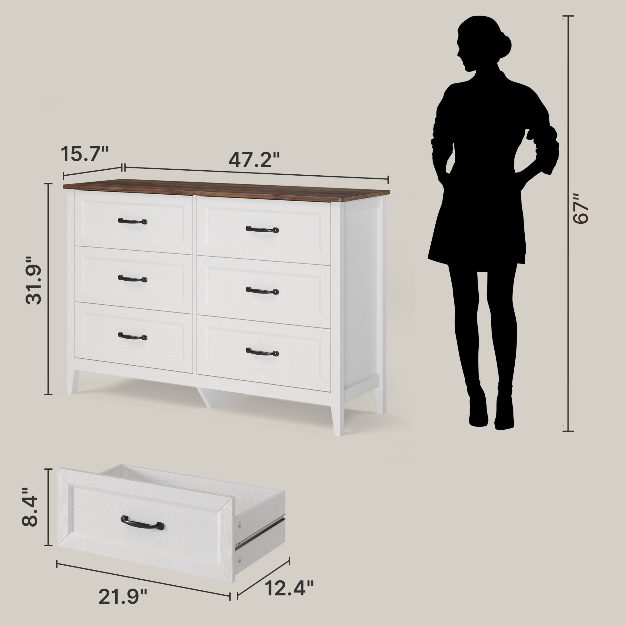 Dresser for Bedroom, Asofer 5 Drawer White Dresser Cabinet with Metal Handle, Modern Wood Chest for Bedroom, Living Room