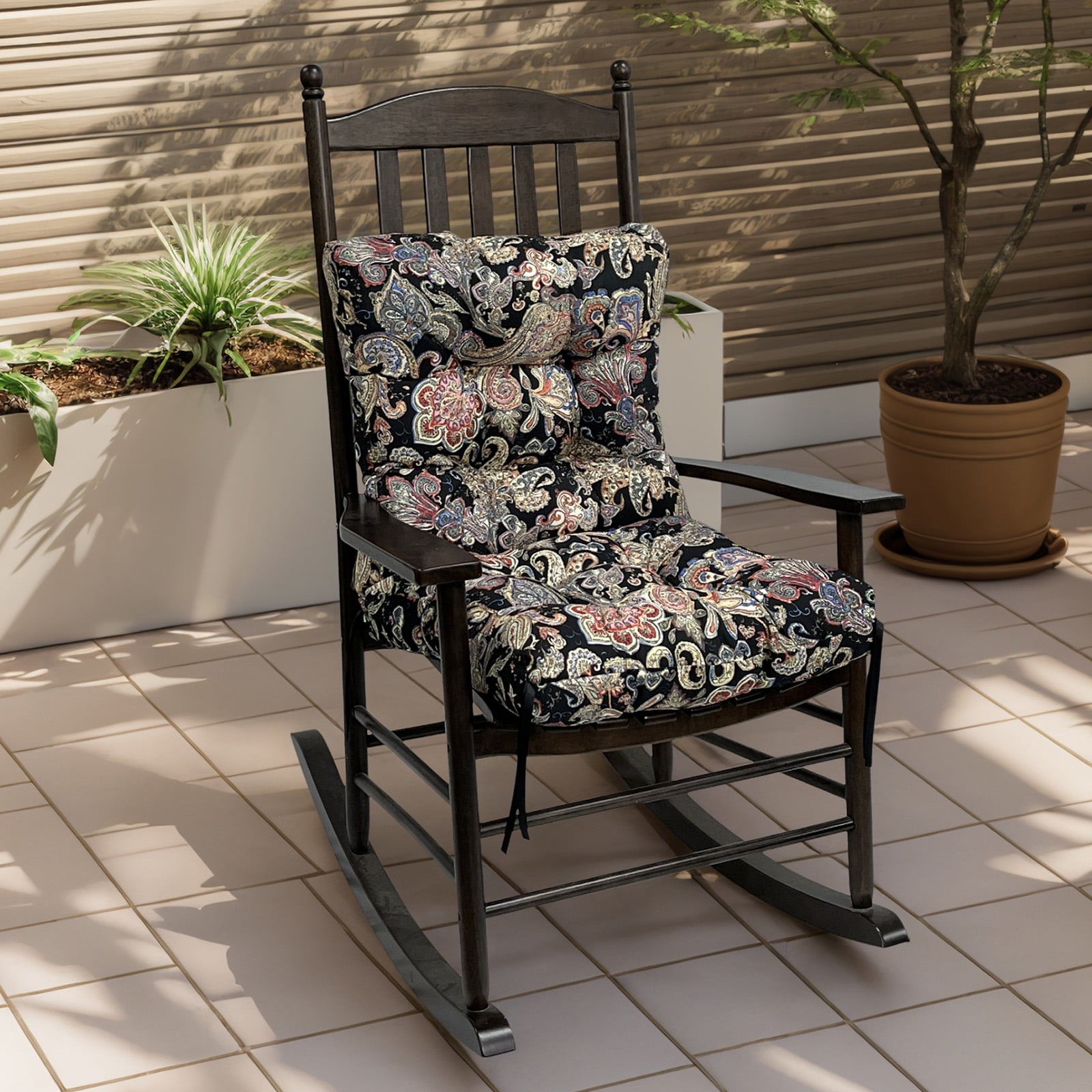 TOPCHANCES Outdoor Seat/Back Chair Cushion for Patio Garden Seat Pad, Spring/Summer Seasonal All Weather Replacement Cushions, Black Flowers