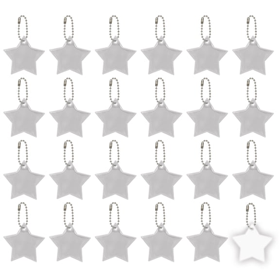 24 Pcs Reflective Keychain, 2.2in Reflective High Visibility Safety Keychain Tags Pentagram Pendants Bright Zipper Pulls Waterproof for Backpack Running Cycling, Silver
