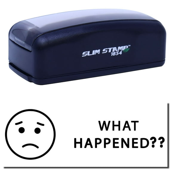 Large Pre-Inked What Happened Stamp, Slim 1854, Ultra Slim Design, Impression Size 1-13/16" by 2-1/2", Up to 25,000 Impressions - Black Ink