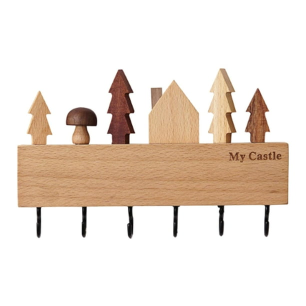 Ganchos de madera para llaves, colgador de llaves para puerta de entrada, casa, baño, pasillo Negro