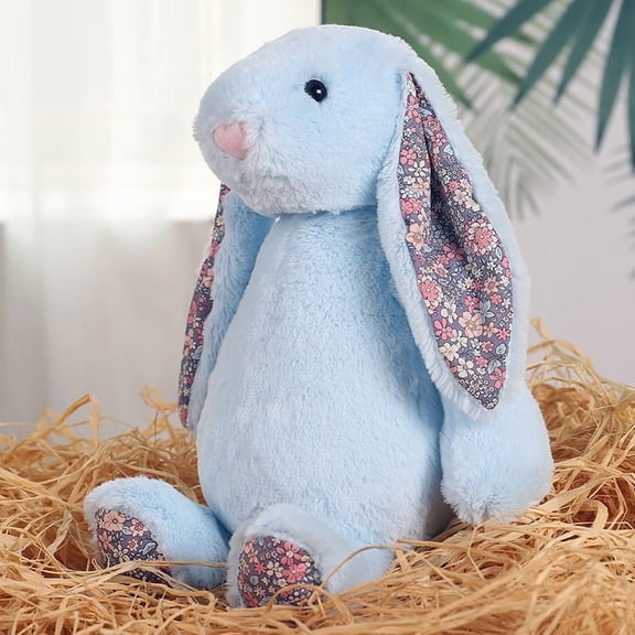 Kiewfjdk Blossom Blue Bunny Stuffed Animal 9.84"– Easter Bunny Plush Long Ears, Cuddly Plushies for Kids Age 3 , Perfect Birthday & Easter Gifts