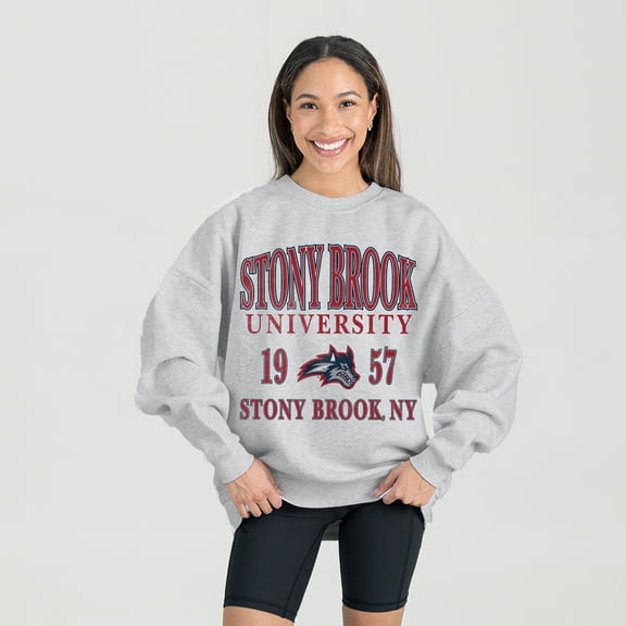 Women's Gameday Couture Ash Stony Brook Seawolves Premium Fleece Pullover Sweatshirt