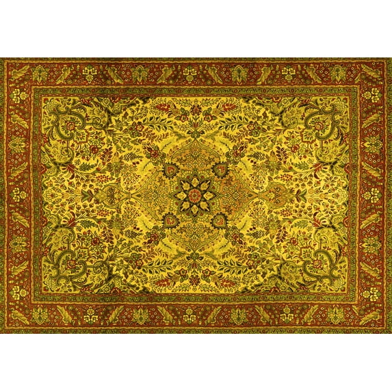 Ahgly Company Machine Washable Indoor Rectangle Persian Yellow Traditional Area Rugs, 6' x 9'
