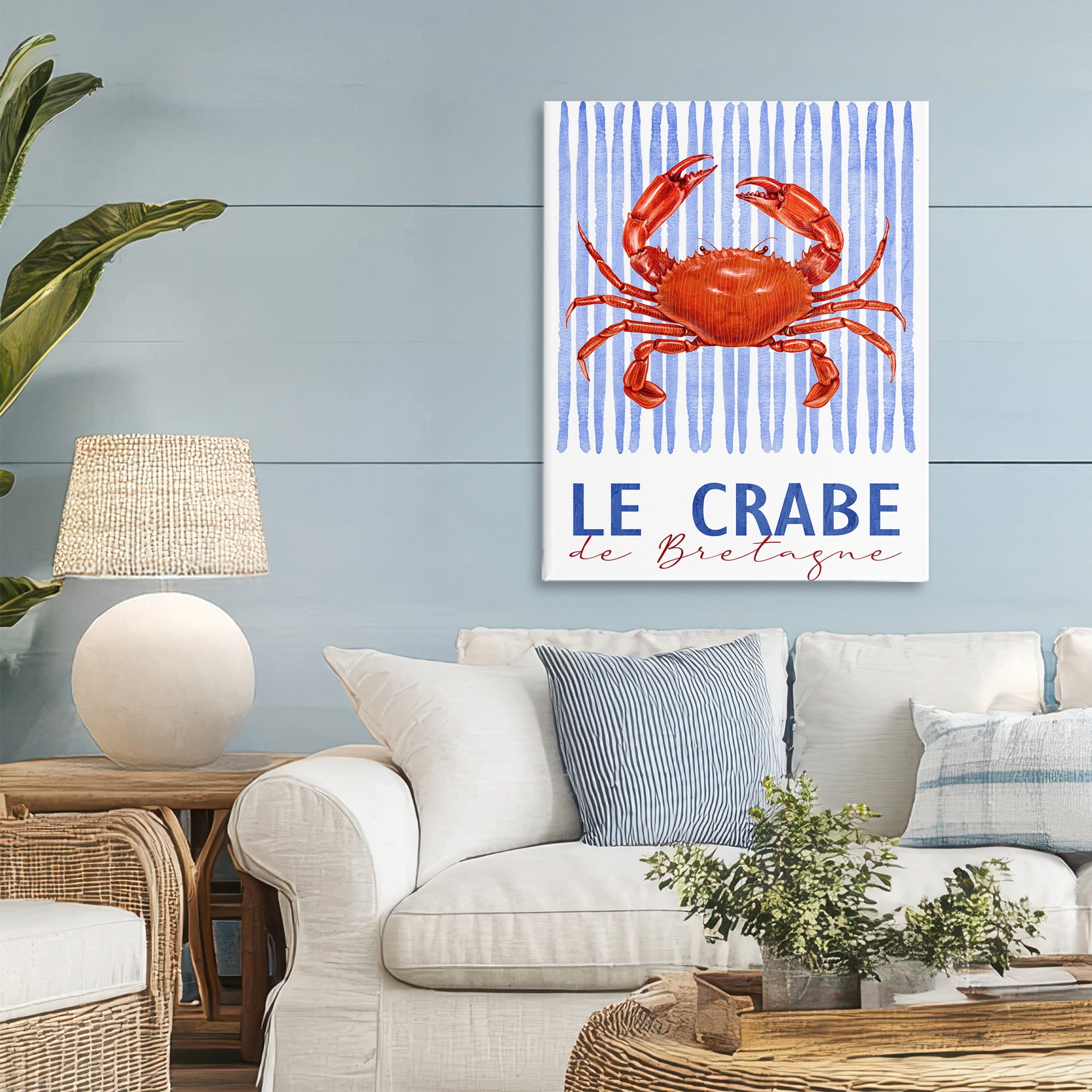 Stupell Industries Le Crabe Nautical Stripes Canvas Wall Art, design by Kim Allen