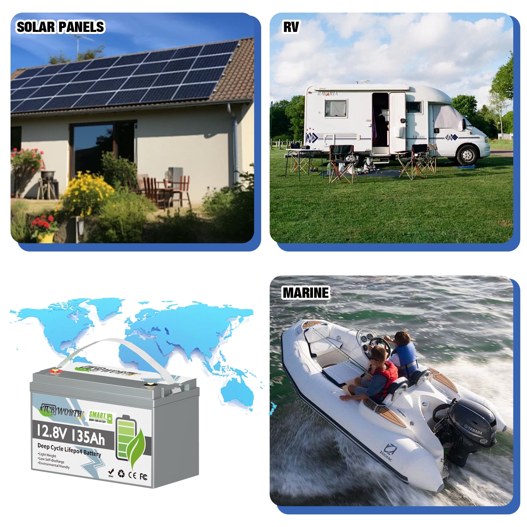 12V 135Ah LiFePO4 Lithium Battery Bluetooth,Group 31 Batteries for RV,Solar,Marine,Camping,Built in Smart 100A BMS,TCBWORTH Deep Cycles,Low Temp Cut off