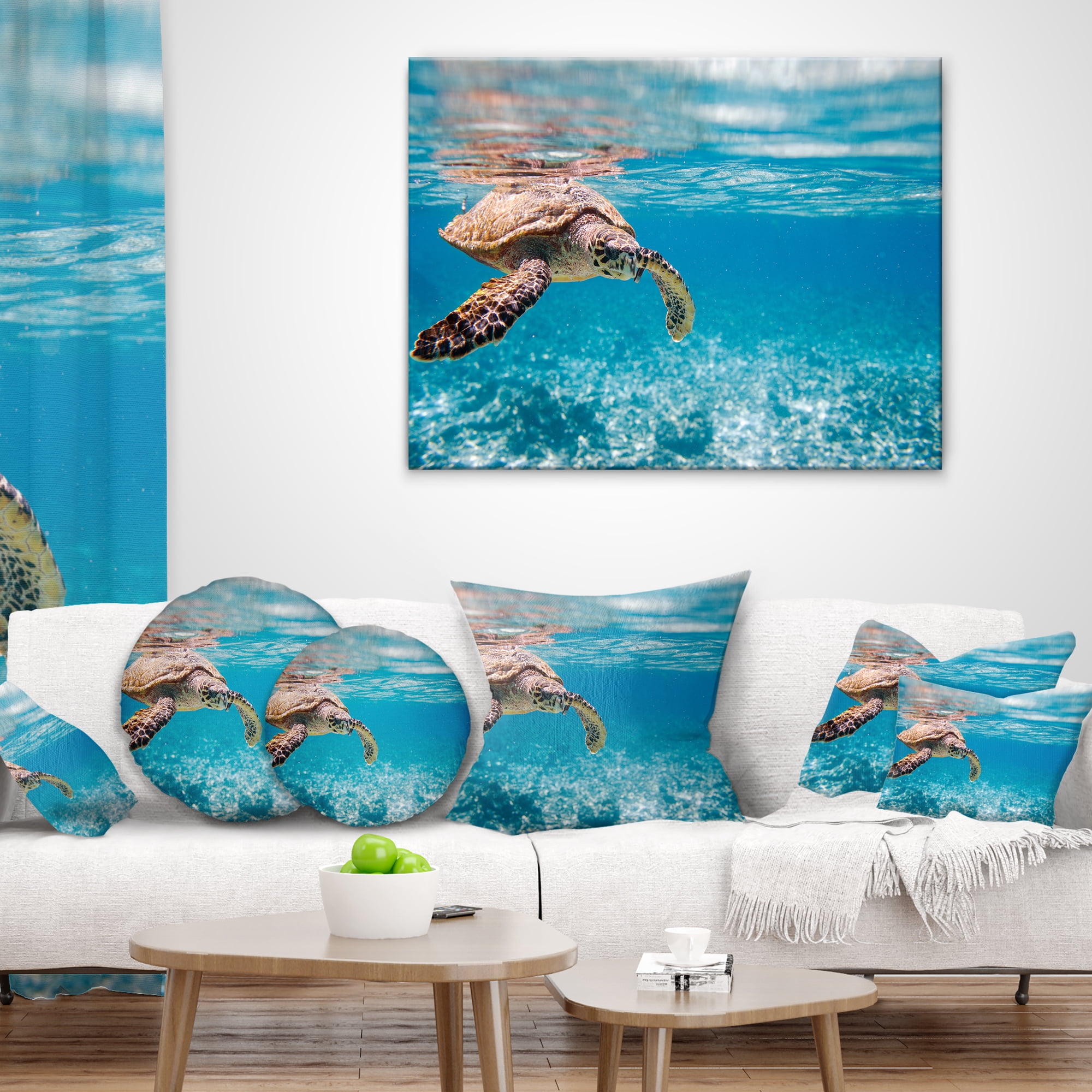 Designart Large Hawksbill Sea Turtle - Abstract Throw Pillow - 16x16