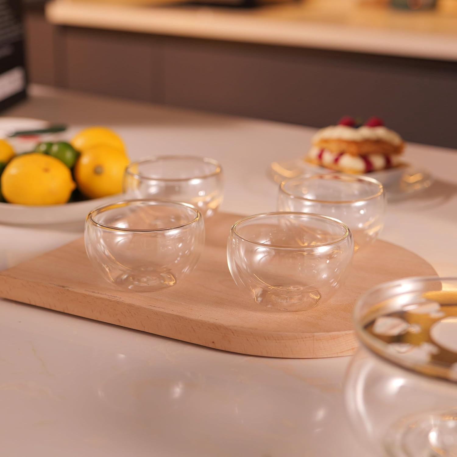 Tea Cups Set of 5 Double Wall Glass Tea Cup, 5.1oz Asian Insulated Clear Teacups 150ML,Small Espresso Cup for Coffee