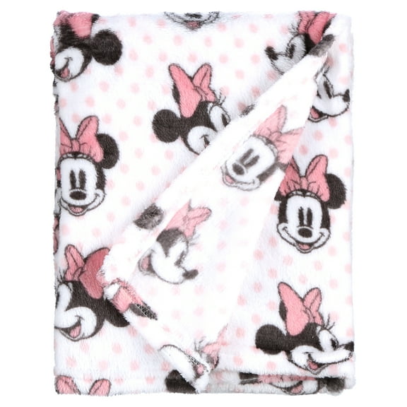 Disney Minnie Mouse - Pink, White and Black Super Soft Plush Baby Blanket