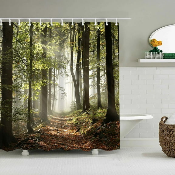 HCBY Nature Shower Curtain Grove Forest Early Fall Scenery in Woodland Image Print Cloth Fabric Bathroom Decor Set with Hooks (Multicolour#20,70"x59")