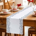 thumbnail image 5 of Blue Flower Table Runner - 70 Inch Long Spring Modern Minimalist Country Floral Plant Cotton and Linen Blended Dress Scarves Farmhouse Table Runner for Kitchen Dining, Coffee Table, 13" x 70", 5 of 8