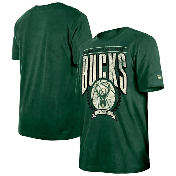 Men's New Era  Hunter Green Milwaukee Bucks Throwback Vintage Boxy Mineral Wash T-Shirt