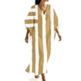 thumbnail image 2 of Summer Dresses for Women 2026 Women's V-Neck Striped Print Three-Quarter Sleeve Maxi Dress With Side Slits Bohemian Flowy Yellow Xxxl, 2 of 7