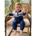 thumbnail image 5 of RUINIXCW Toddler Baby Boy Winter Fall Outfits Contrast Patch Long Sleeve Button Lapel Sweatshirt and Pants 2 Piece Set, 5 of 8